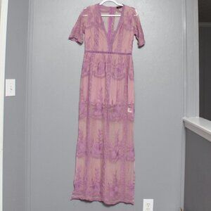 BBYes collection purple sheer lace mini maxi sexy deep v dress